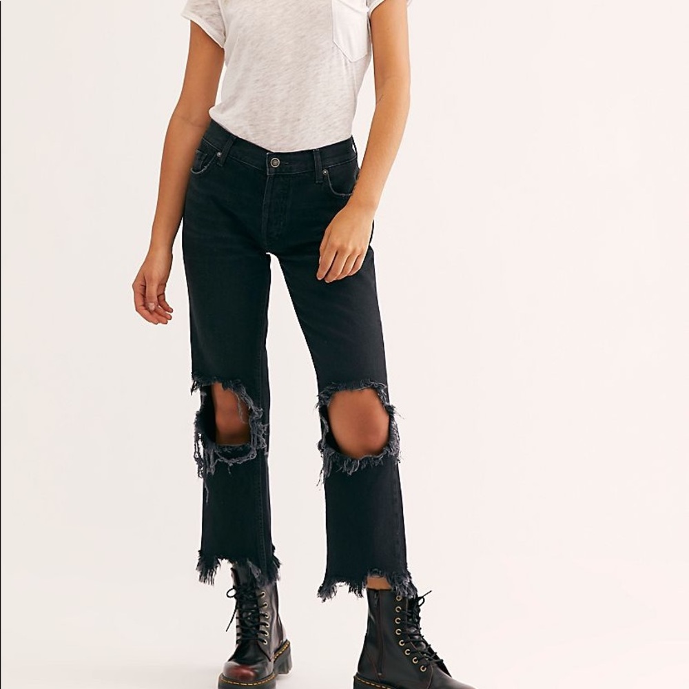 Free people black mid rise straight leg jeans